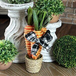 NEW! Cottage Farmhouse Spring Garden Carrot Buffalo Check Plaid Topiary